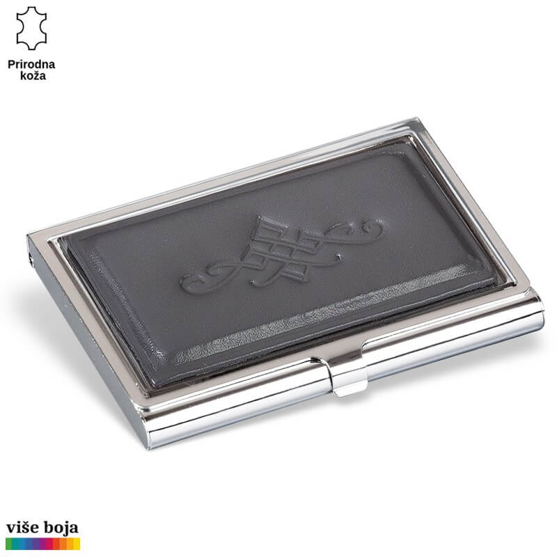 364siva Metalna futrola sa crnim kožnim detaljem i ukrasom