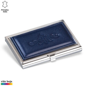 HOLDER ZA VIZIT KARTE 14 Princ Leather futrola za vizit karte od plave kože sa metalnim okvirom i dekorativnim ornamentom na poklopcu.