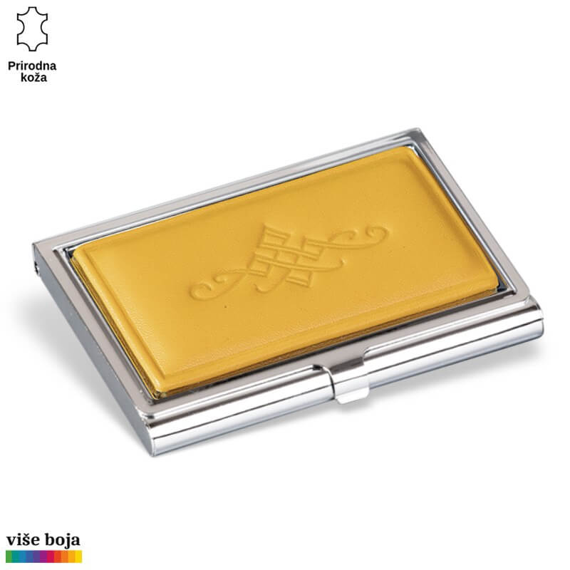 364zuta Žuti kožni držač za vizit karte sa metalnim obrubom