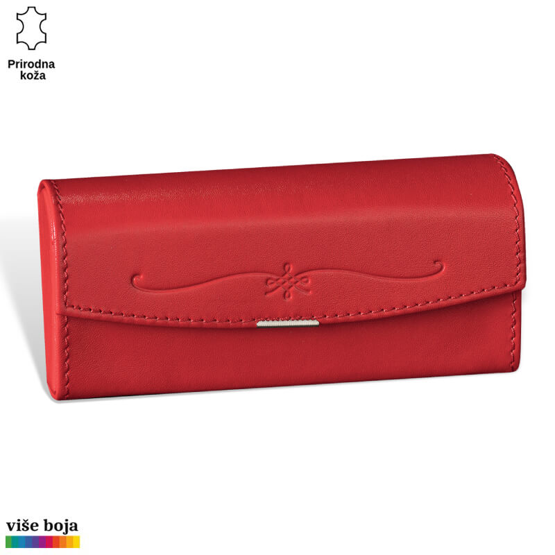 370crvena Crveni kožni novčanik sa ukrasnim šavovima