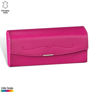 FUTROLA ZA NAOČARE TVRDA 11 Ružičasti novčanik od prirodne kože brenda Princ Leather sa dekorativnim šavovima.