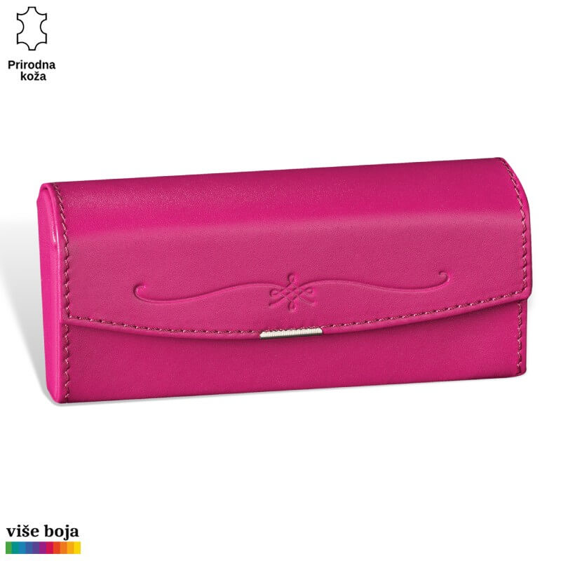 370roze Ružičasti novčanik od prirodne kože brenda Princ Leather sa dekorativnim šavovima.