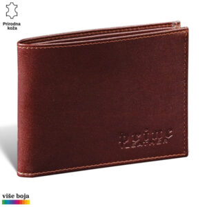 Braon novčanik od prave kože sa izvezenim logotipom Princ Leather.