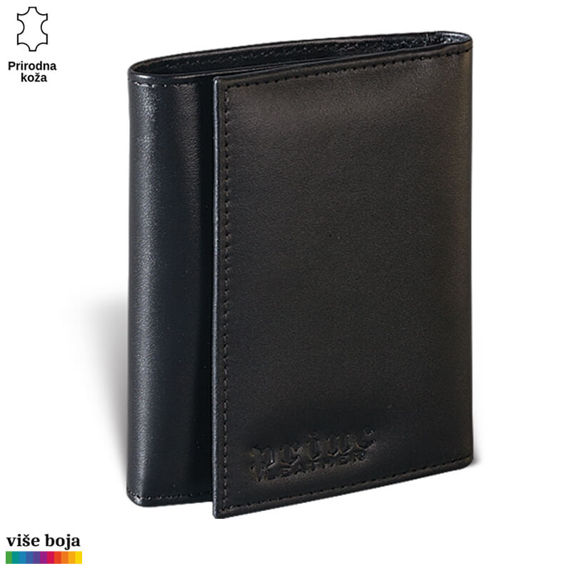 388crna Crni kožni novčanik Princ Leather sa ugrađenim pregradama za kartice