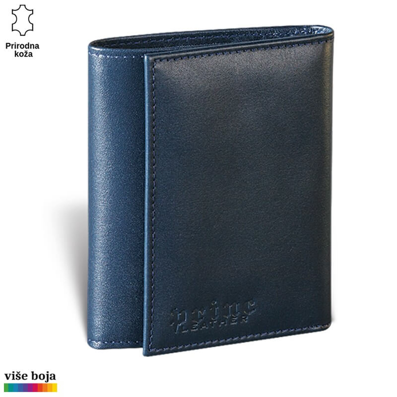 388teget Tamno plavi kožni novčanik Princ Leather sa utisnutim logom. Napravljen od prirodne kože