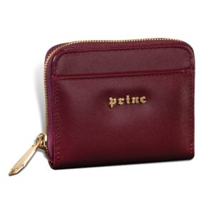 Elegantni crveni kožni novčanik sa zlatnim rajsferšlusom i brendom Princ Leather.