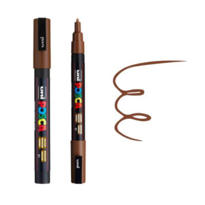 Smeđi marker brenda Posca sa poklopcem i prikazom linije u boji markera.