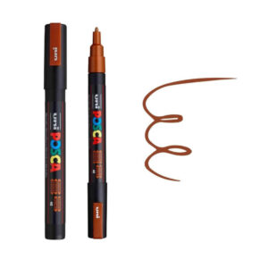 Braon Uni Posca marker sa iscrtanim braon linijama.