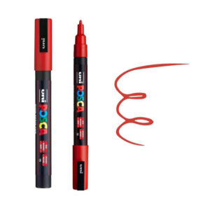 Crveni marker Posca sa pletenom crtom prikazan pored njega.