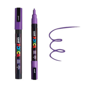 Ljubičasti marker brenda Posca sa linijom nacrtanom istom bojom.