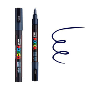 Crni marker brenda Posca sa plavim tragom mastila.