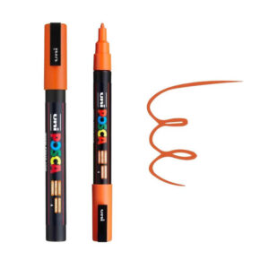 Narandžasti Posca marker sa poklopcem pored crte u savijanoj formi.