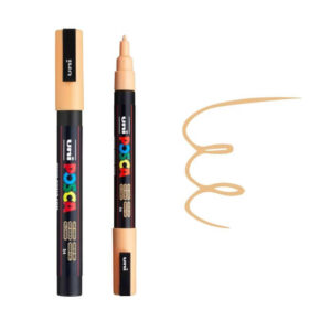 Crni Posca marker sa breskvastom bojom vrha i uzorcem linije u istoj boji.