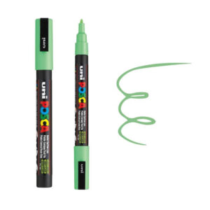 Zeleni marker Posca sa poklopcem i prikaz zelene linije nacrtane markerom.