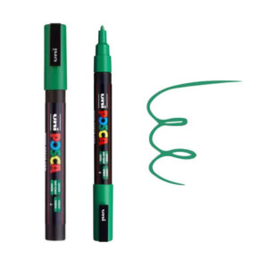 Zeleni Uni Posca marker sa prikazom iscrtane zelene linije.
