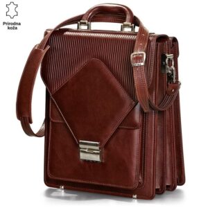 Kožna torba u braon boji sa podesivim kaišem i metalnom kopčom