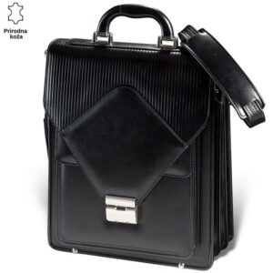 Crna kožna torba sa metalnom kopčom i dodatnim kaišem