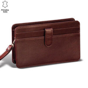Braon kožna torbica sa pregradom i kaišem