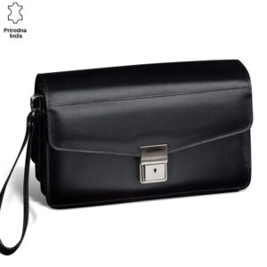 Crna kožna muška torbica sa srebrnom bravom