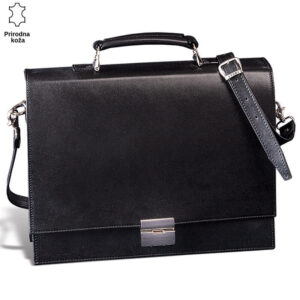Crna poslovna torba od prirodne kože sa srebrnom kopčom