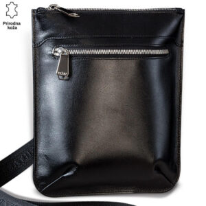 Crna torba od prirodne kože sa rajsferšlusom