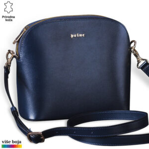 Tamno plava kožna torba sa dugim kaišem marke Princ Leather.