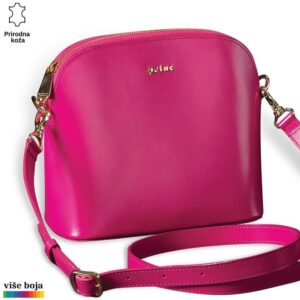 Roze kožna torba sa zlatnim zipom i logotipom Princ Leather.