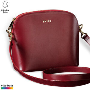 Crvena kožna torba Princ Leather sa zlatnim detaljima i prilagodljivim kaišem.