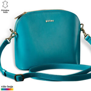 Tirkizna kožna torba sa zlatnim zatvaračem i logom Princ Leather.