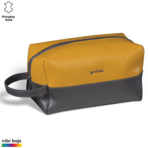 Toaletna torba od prirodne kože u žutoj i sivoj boji