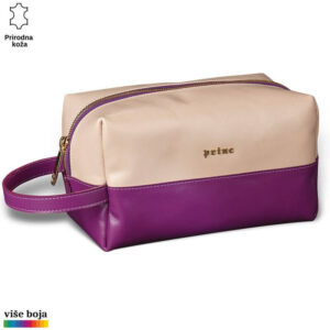 Toaletna torbica od prirodne kože u bež i ljubičastoj boji