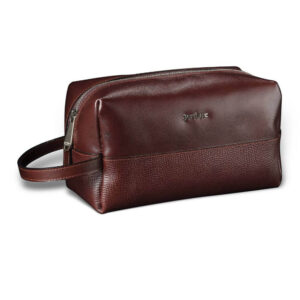 Tamnosmeđa kožna torbica za toaletne potrepštine sa zaptivačem i ručkom
