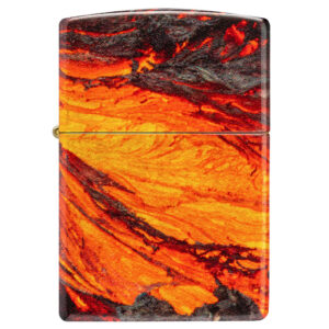 Upaljač Zippo sa vatrenim motivima u crvenim i narandžastim tonovima.