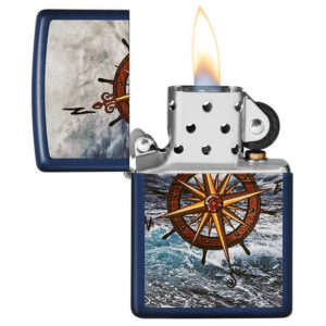 Zippo upaljač teget compass dizajn upaljen