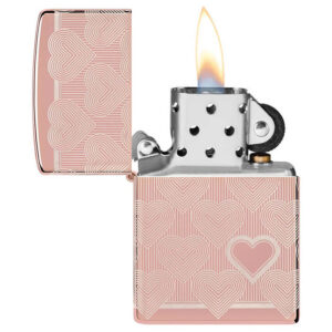 Zippo upaljač pink heart design, roze boje upaljen