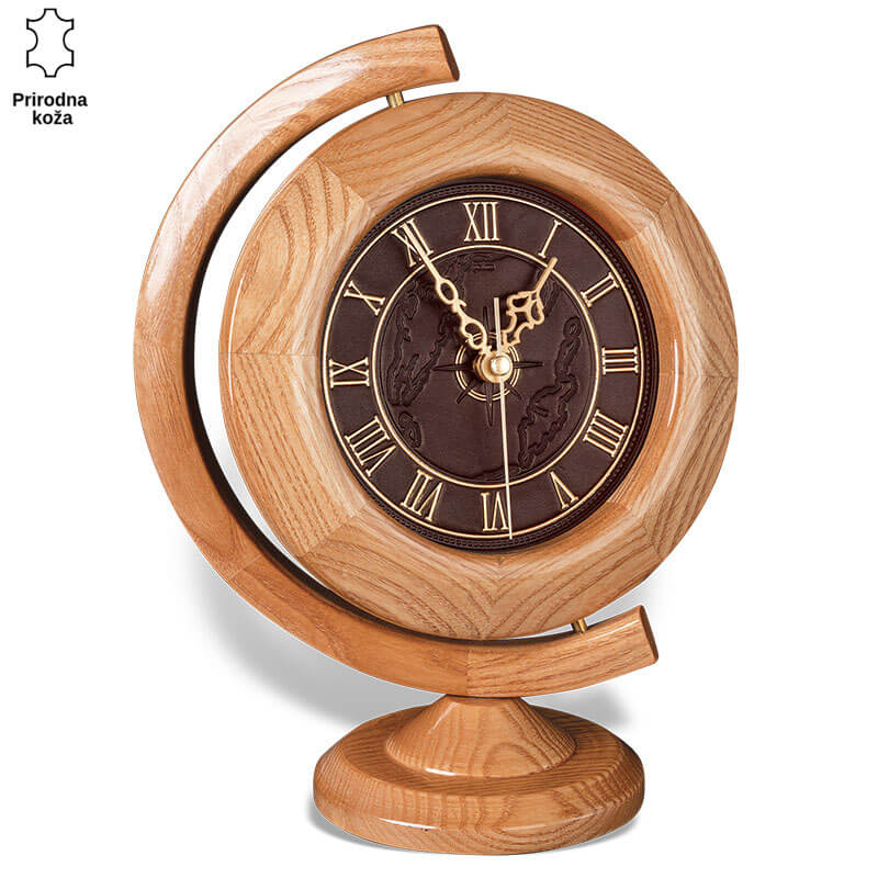 524-1-copy Drveni zidni sat sa rimskim brojevima i kožnom pozadinom