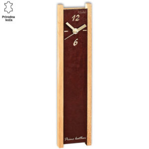 Drveni zidni sat sa pravom kožom