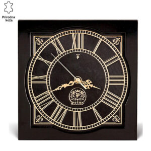 Crni kožni zidni sat sa zlatnim rimskim brojevima i kazaljkama