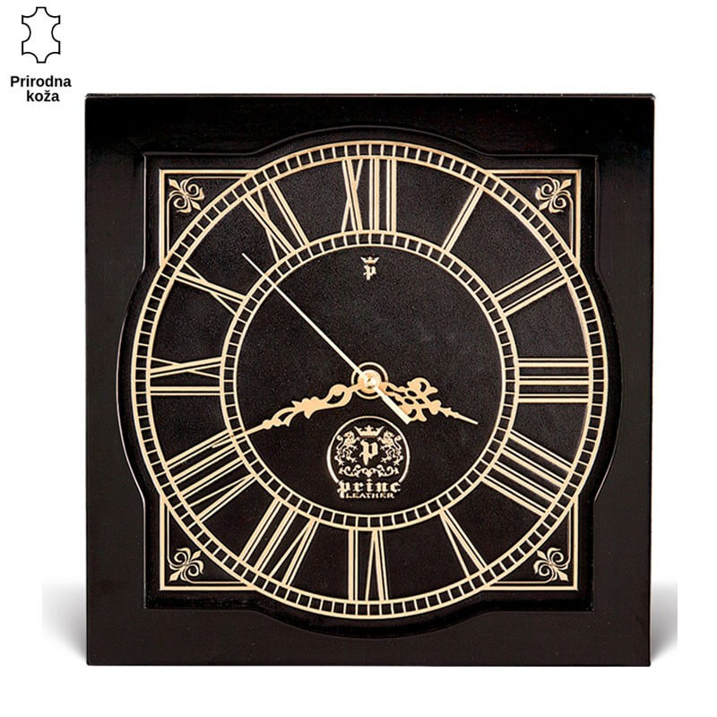 577-2-copy Crni kožni zidni sat sa zlatnim rimskim brojevima i kazaljkama