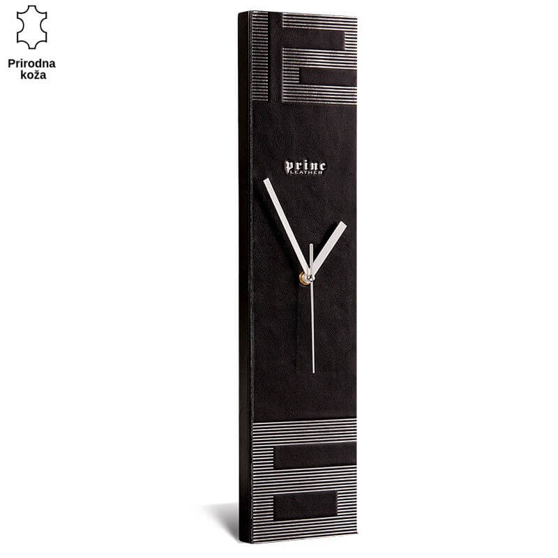 578-1-copy Visoki pravougaoni zidni časovnik od prirodne kože sa metalnim detaljima