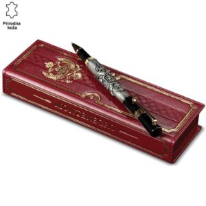 OLOVKA SA GRBOM CRNE GORE 2 Princ Leather crvena futrola od prirodne kože sa dekorativnom olovkom sa zmajevim detaljima.