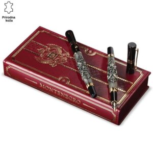 Kožni set sa dva luksuzna penkala na bazi sa natpisom "Montenegro" i motivima u zlatnoj boji
