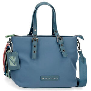 Alt tekst: Plava torba brenda Pepe Jeans sa svetlim kaiševima i metalnim detaljima.
