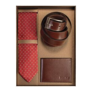 Trodelni muski poklon set, novcanik, kais i kravata braon boje, brenda Princ leather.