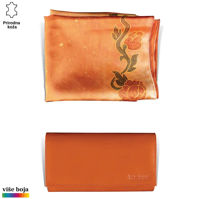 871-5-copy Narandžasti Princ Leather kožni šal sa motivima cvetova
