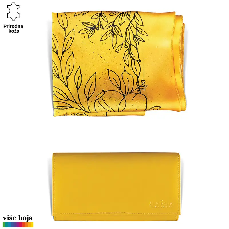 871-6-copy Žuti kožni novčanik i svilenkasta marama sa crnim floralnim motivima brenda Princ Leather.