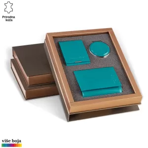 Poklon set od prirodne kože u plavoj boji brenda Princ Leather