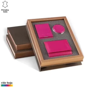 Poklon set od prave kože u pink boji