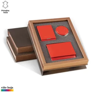 Poklon set od prirodne kože u svetlosmeđoj kutiji