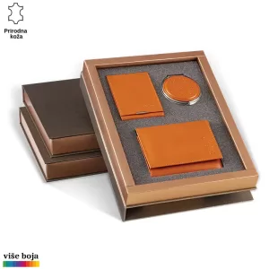 Kožni set u poklon pakovanju sa dva novčanika i džepnim ogledalom